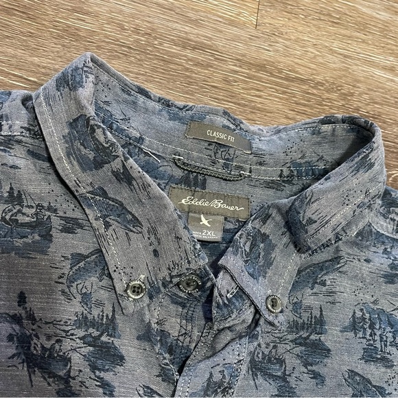 Eddie Bauer Men's Blue Patterned Casual Shirt - Picture 6 of 6
